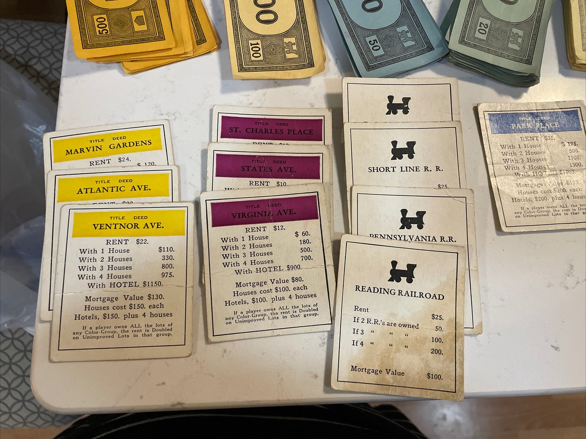 1954 Vintage Monopoly Game, No Board, Missing Pieces, See