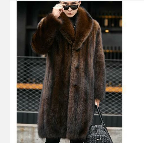 Pelliccia di visone lungo uomo cappotto pelliccia soprabito spesso parka inverno caldo outwear casual - Foto 9 di 13