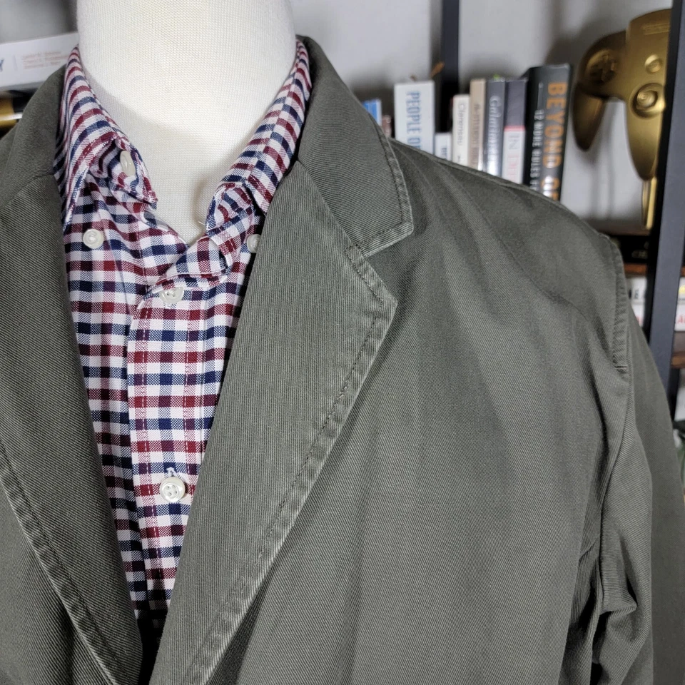 Eddie Bauer Hombre Abrigo Deportivo Chaqueta Tres Botones Verde Oliva Algodón Sarga Talla XL Foto 3 de 4