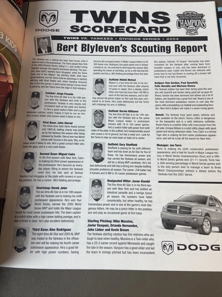 2 Minnesota Twins 2004 MLB Division Series programs vs Yanks (great condition) - Image 4 of 4