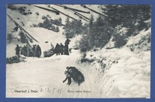 Oberhof in Thür. 1911, Hohe untere Kurve, Rodelbahn, Schlitten