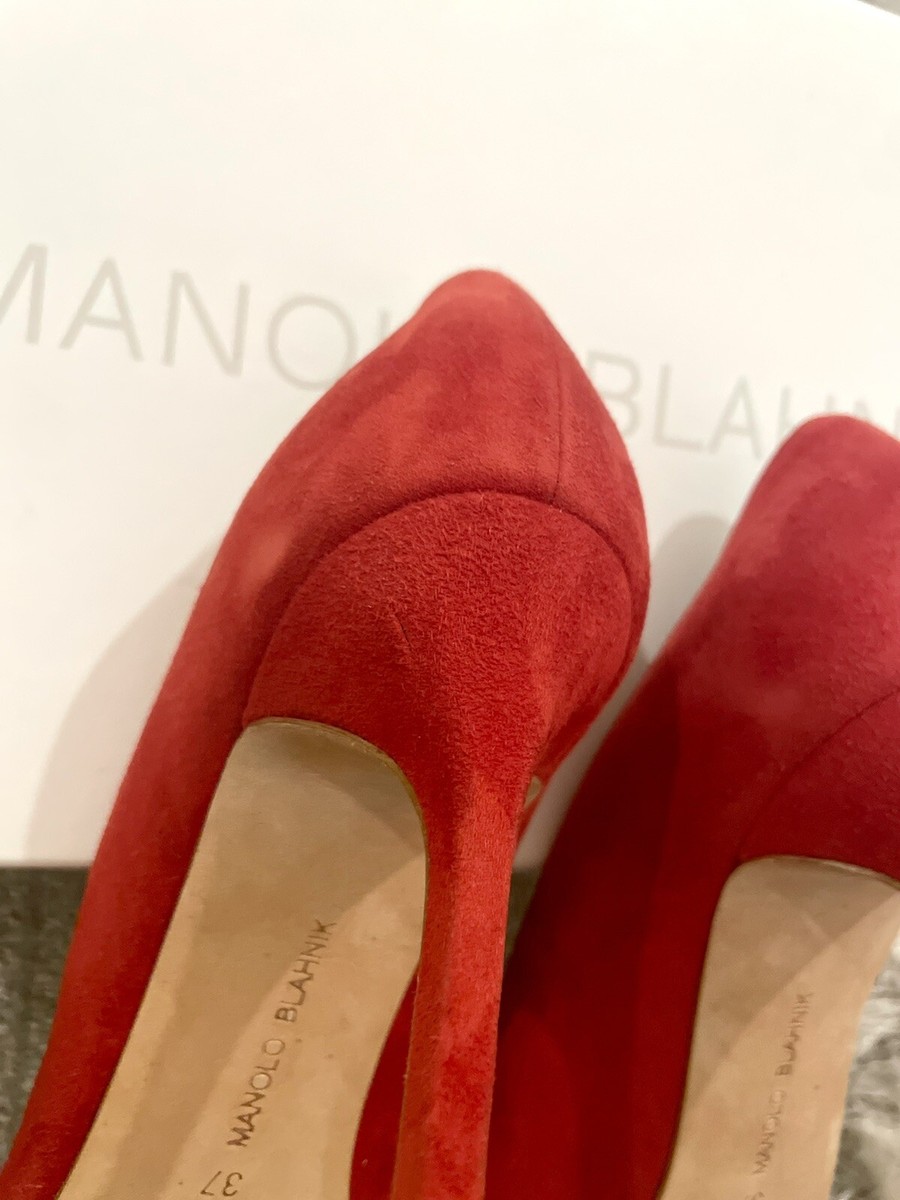 MANOLO BLAHNIK - BB Red Suede Pumps Size 37 - 4 1/2” Heel - *NIB