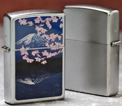 Zippo Lighter Fuji Mountain Cherry Blossoms Japanese Silver Brass