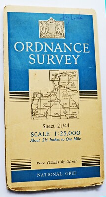 Vintage 1950 Ordnance Survey Map Sheet 21/44 Devonshire Scale 1:25,000 (Cloth)