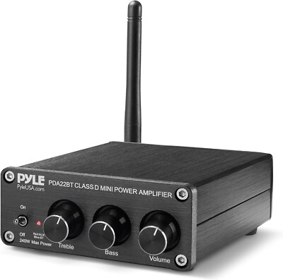 Pyle PDA22BT Desktop Bluetooth Audio Amplifier - Compact Mini Blue Series Stereo