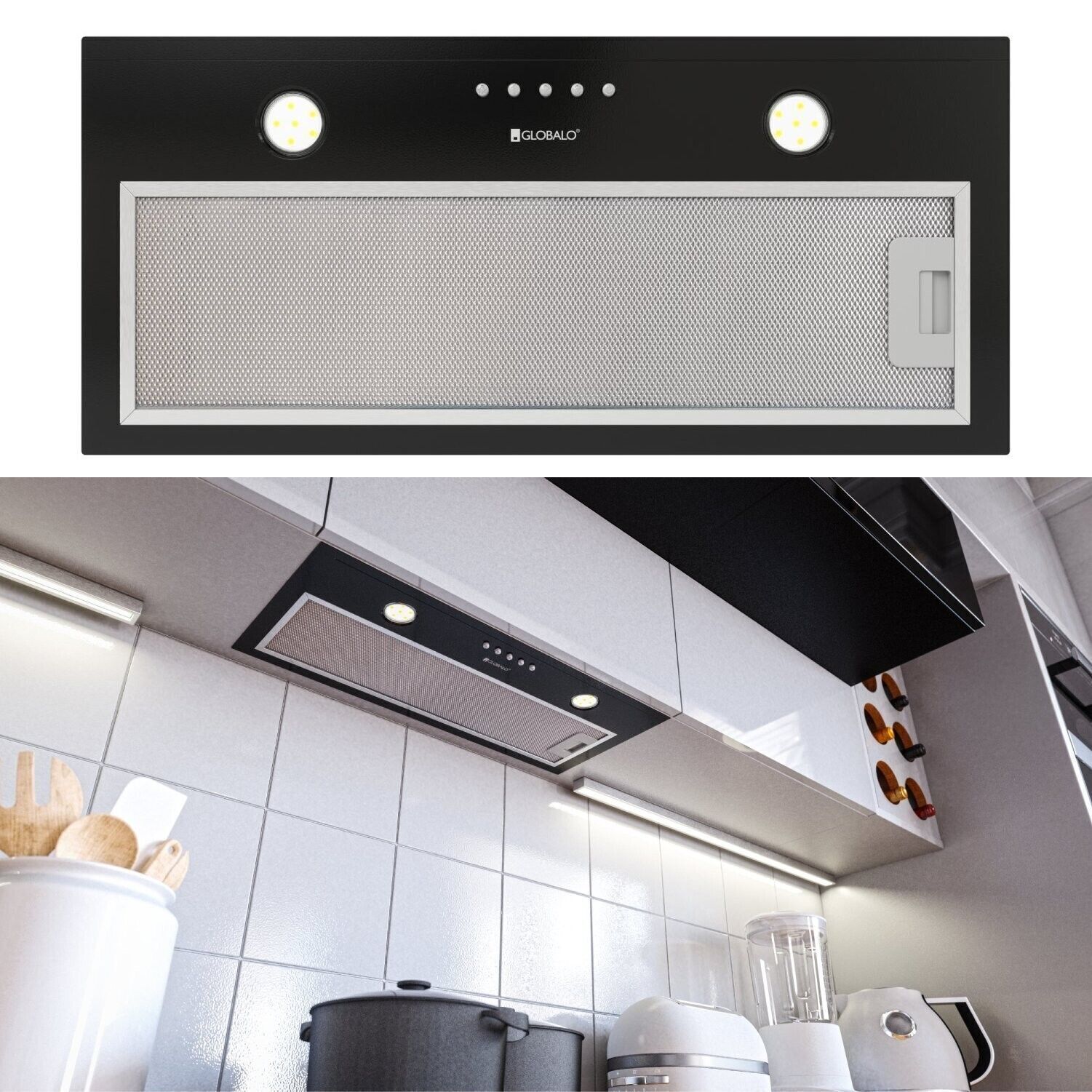 Cappa aspirante 60 cm senza testa Globalo Delicio nera cappa aspirante...