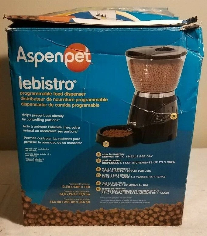 Aspen Pet Programmable LeBistro 5 lb Food Dispenser NEW DAMAGED