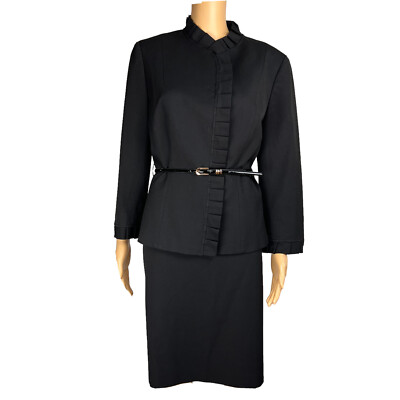 Tahari Asl Ruffle Jacket Skirt Suit Tahari ASL Polyester Viscose