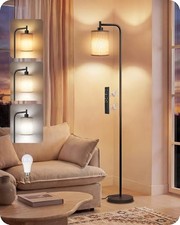 Dimmable Floor Lamp for Living Room with Remote and Foot Switch, Black  Beige