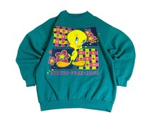Vintage Looney Tunes Sweatshirt Adult L Green Crewneck Tweety Bird Rare