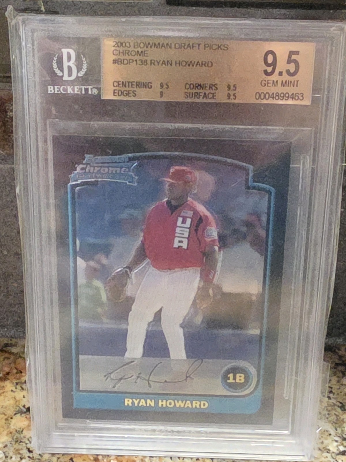 2003 Bowman Draft Picks Chrome Ryan Howard #BDP138 BGS 9.5 1st Year Rookie Card