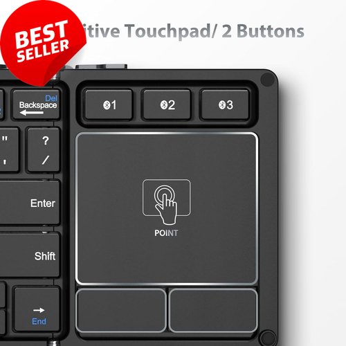 BK08 Foldable Bluetooth Keyboard with Touchpad Tri-Fold Portable iPad/Phone - Picture 3 of 9