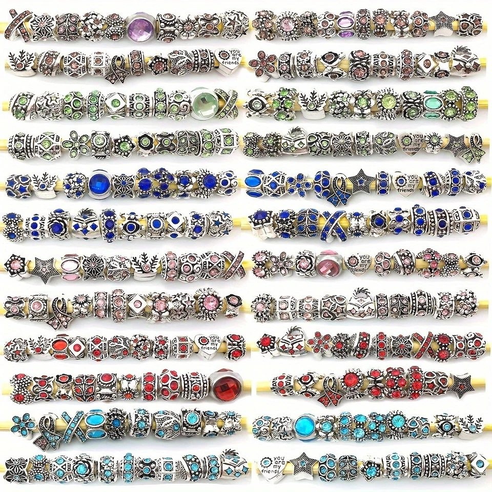 one box mix Assorted European Alloy Beads Rhinestone Large Hole for DIY Bracelet - Image 4 of 4