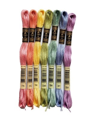 DMC 6-Strand Embroidery Cotton Bundle - Pastel Rainbow Colors Bundle - 7 Skeins