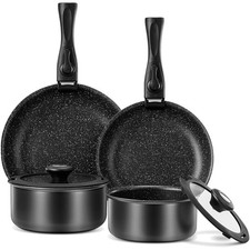 Hochwertiges 10-teiliges Kochtopfset mit Antihaft - Sicher und Platzsparend