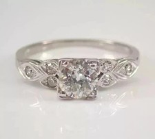 1.50 Ct Round Cut Moissanite Art Deco Engagement Ring 14K White Gold Plated