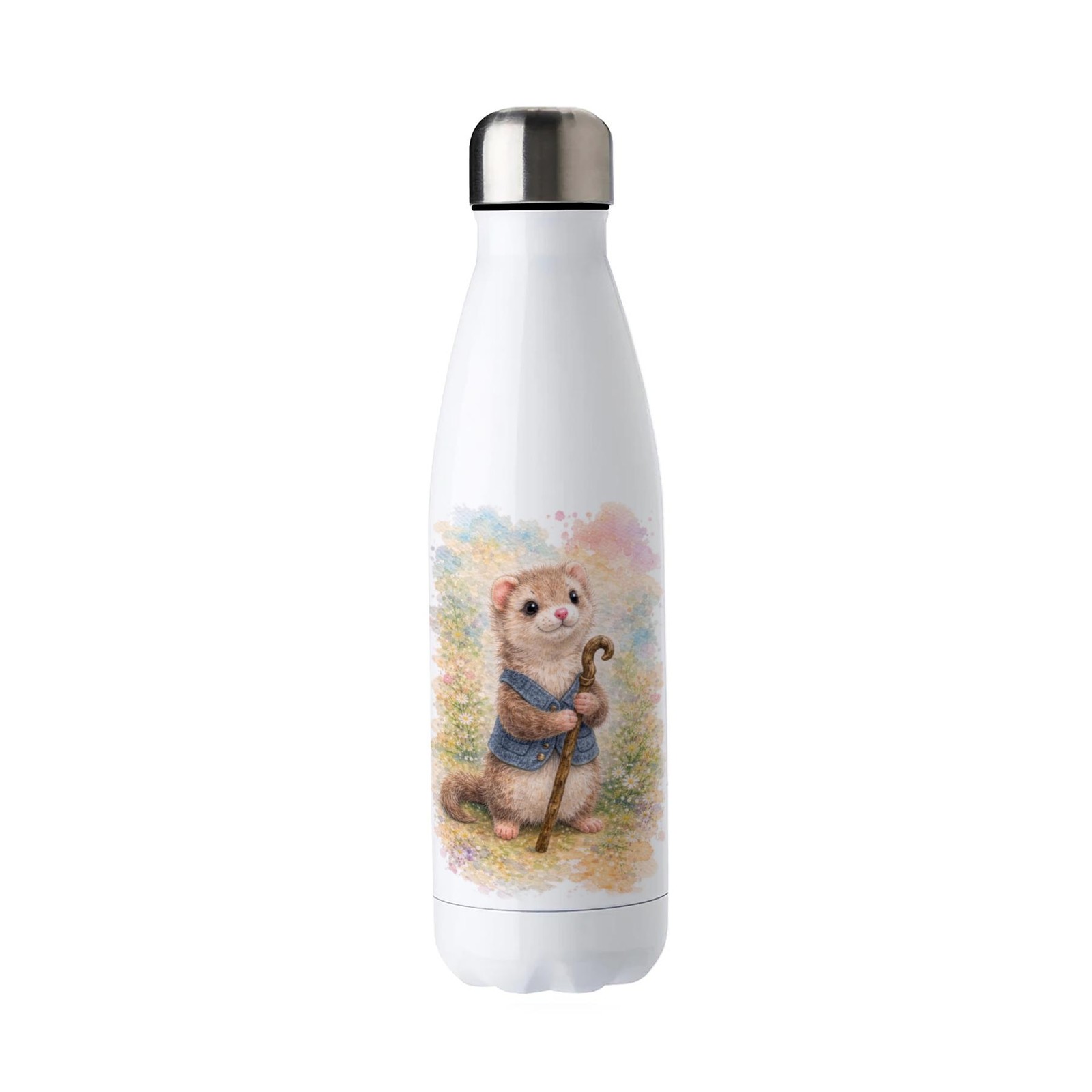 Fuzzy Animal Metal Water Bottle - Ferret - Cute Drinkware Gift for Her