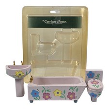 Carriage House Dollhouse 3-Piece Bathroom Set 1:12 Scale Charming Floral Print