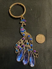 MULTICOLOR CRYSTAL RHINESTONE PEACOCK KEYRING KEYCHAIN (A)