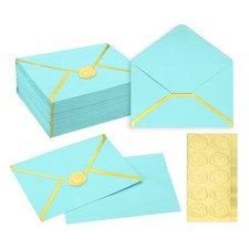 100 Pcs A7 7.3x5.3" Gold Border Envelopes for Wedding Invitation, Light Blue