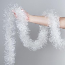 50 Ft White Christmas Tinsel Garland, Thick Thin Metallic Twist Shiny Hanging Ga
