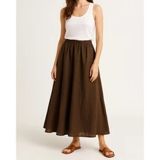 Match Point USA linen maxi skirt chocolate brown size S 