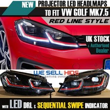 VW GOLF MK7.5 Red HEAD Lamps LED DRL BI-XENON GTI SWIPE SEQUENTIAL INDICATOR