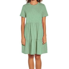 Gap T-Shirt Dress Green Crewneck Short Sleeve Tiered Skirt Side Pockets Size XS