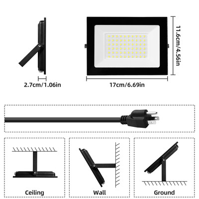 LED Flood Light 50W 100W Spotlight Security Garden Outdoor Lamp W/ US Plug