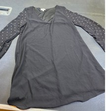 Guess Black V-Neck Long Sleeve Studded Shift Party Glam Goth Coquette DressXS