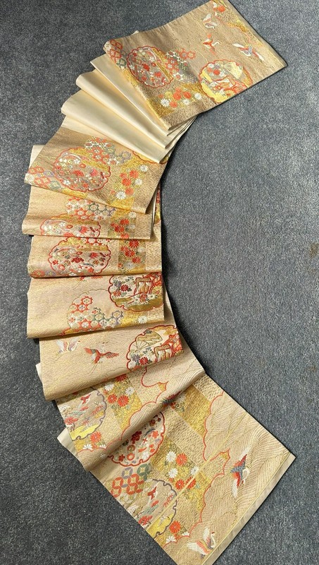 Luxury Japanese Kimono Fabric pure Silk Sash Belt, Snowflake and auspicious 
