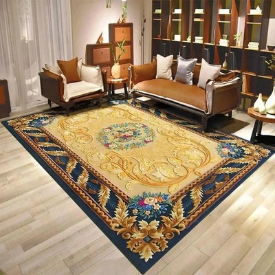 Style Hand Tufted NZ Wool French Floral Handmade Carpet with Navy Rug