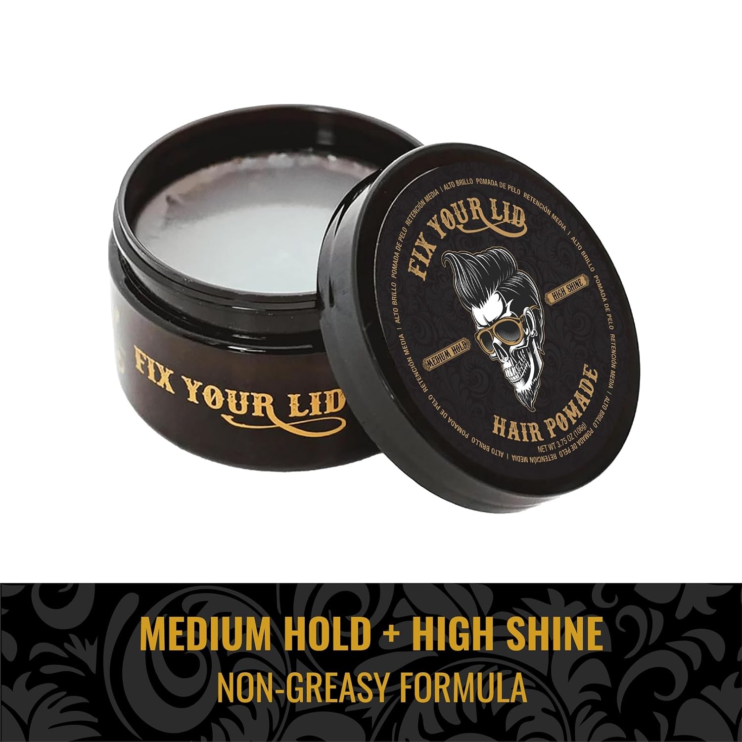 Fix Your Lid Hair Pomade 3.75oz Water Based Medium Hold High Shine Men’s