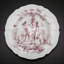 New England Toile Burgundy By Tabletops Unlimited 10¾" Dinner Plate "Dancing"