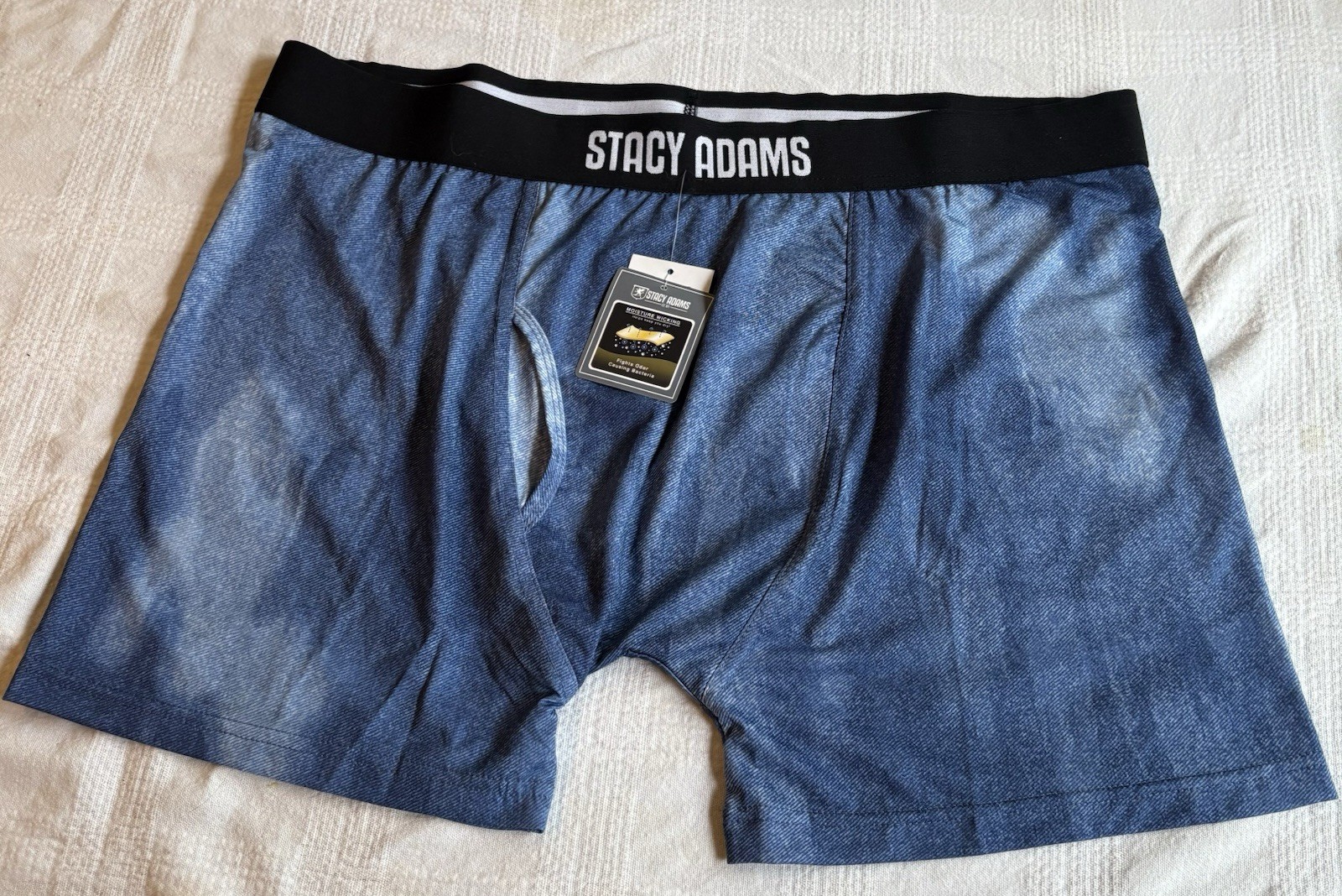 Stacy Adams Mens Moisture Wicking Boxer Briefs Underwear Blue Denim Size2 XL NEW