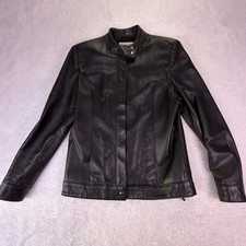 VTG Brooks Brothers Womens XS Black Leather Biker Jacket Full Zip Made In USA