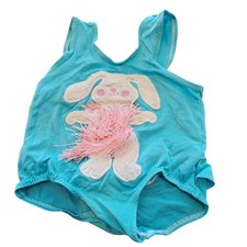 Vintage 1980s Carters Baby Girl One Piece Swimsuit Sz 18M Blue w/ Hula Bunny