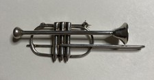 Vtg Sterling Silver Horn Trumpet Musical Instrument Pin Brooch Large 3.5 Long Vtg Sterling Silver Horn Trumpet Musical Instrument Pin Brooch Large 3.5 Long