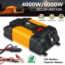 6000W Car Power Inverter DC 12V To AC 110V Pure Sine Wave Solar Converter LCD US