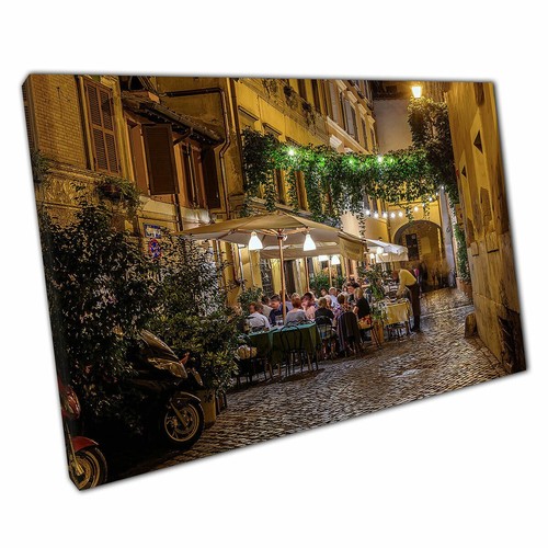 Restaurante Acogedor Tradicional Calle Trastevere Roma Italia Noche Impresión Lienzo - Imagen 1 de 4