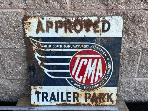 1940/50s Vintage Rare TCMA Approved Trailer Park Porcelain Sign Original Salvage