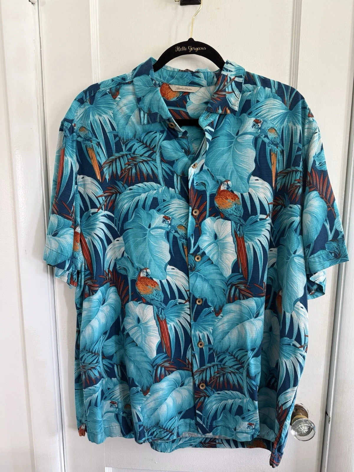 Paradise Collection Hawaiian Shirt Men XL 100% Silk Parrot Floral Tropical