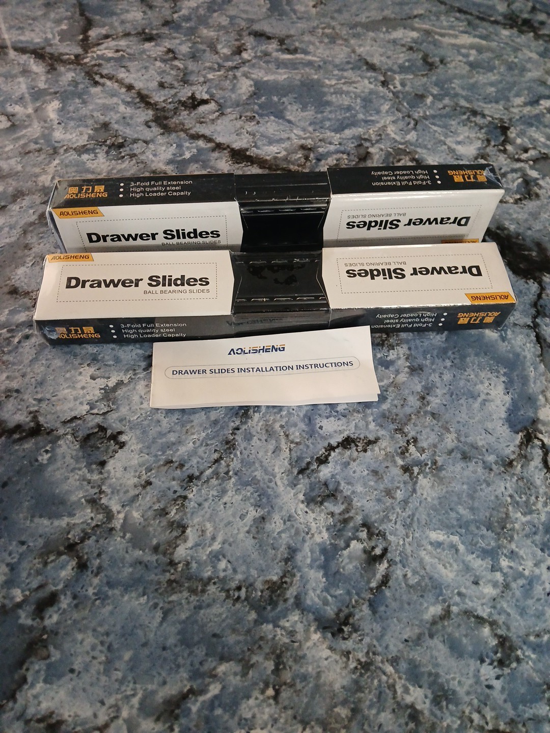 Two(2) Aolisheng Heavy Duty Drawer Slides Full Extension 20" Black New