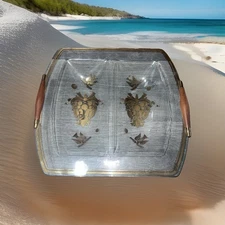 VTG MCM Georges Briard Gold detailing Glass Serving Tray Decor 14.75”x13”x1.5”