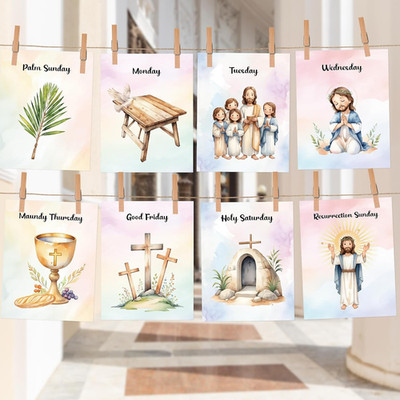 Holy Week Cards 8 Easter Story Resurrection Cards Set for Religious Christian Ea