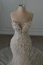 Luxury Beaded Mermaid Evening Dress Elegant Sweetheart Pearl Crystal Ball Gown