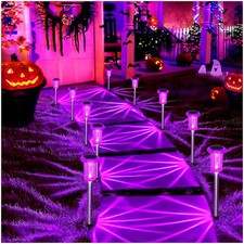 DenicMic 10-Pack Purple Solar Halloween Lights Outdoor Waterproof Decor
