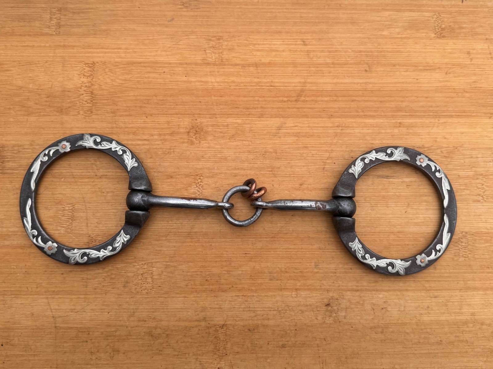 Silver Floral Mounted Western Show Snaffle Bit w 3 Piece Lifesaver Mouth ~ 5"