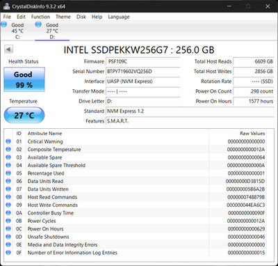 Intel SSD 600p Series SSDPEKKW256G7 256GB, M.2 80mm PCIe NVMe 3.0 x4, 3D1, TLC