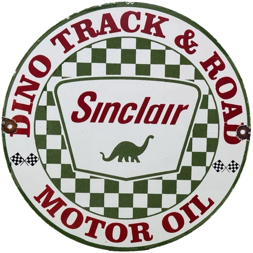 VINTAGE SINCLAIR GASOLINE PORCELAIN SIGN GAS STATION MOTOR OIL PUMP PLATE TRACK